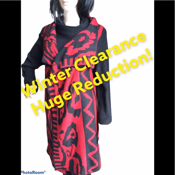 Bellissima Sweaters - Belissima Red and Black Long Cardigan/Jacket